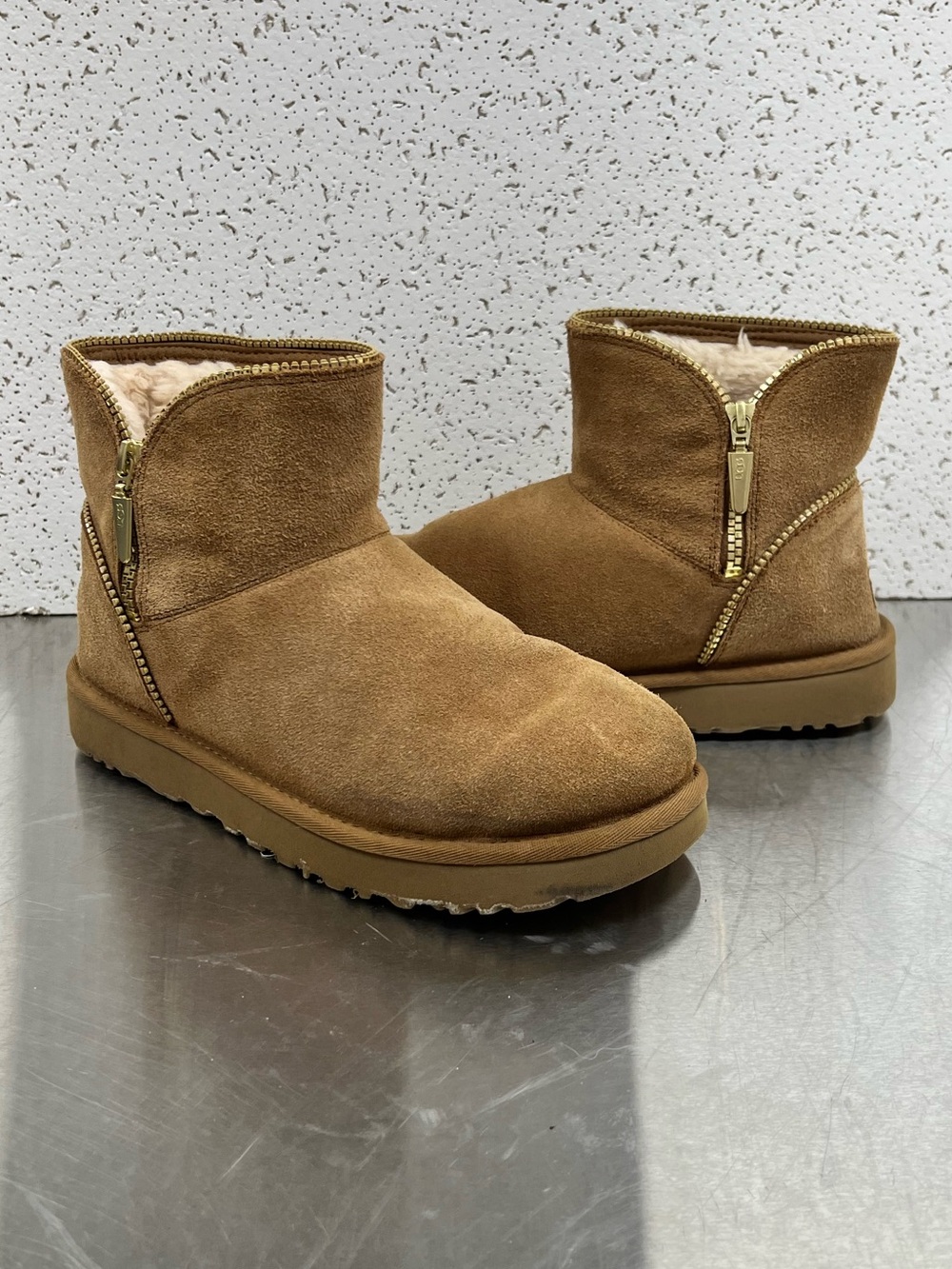 UGG Chestnut Sheepskin Lined Interior with Gold Zipper Details
